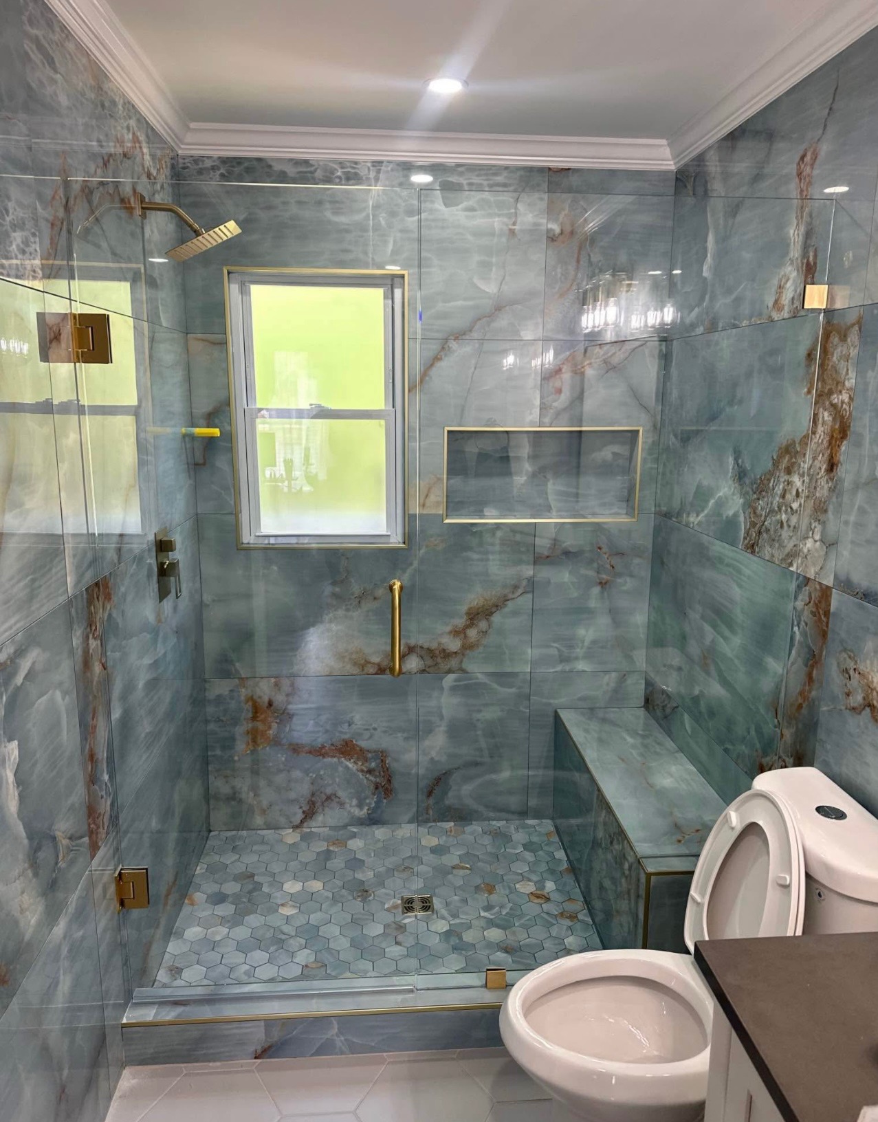 Blue onyx & brass shower